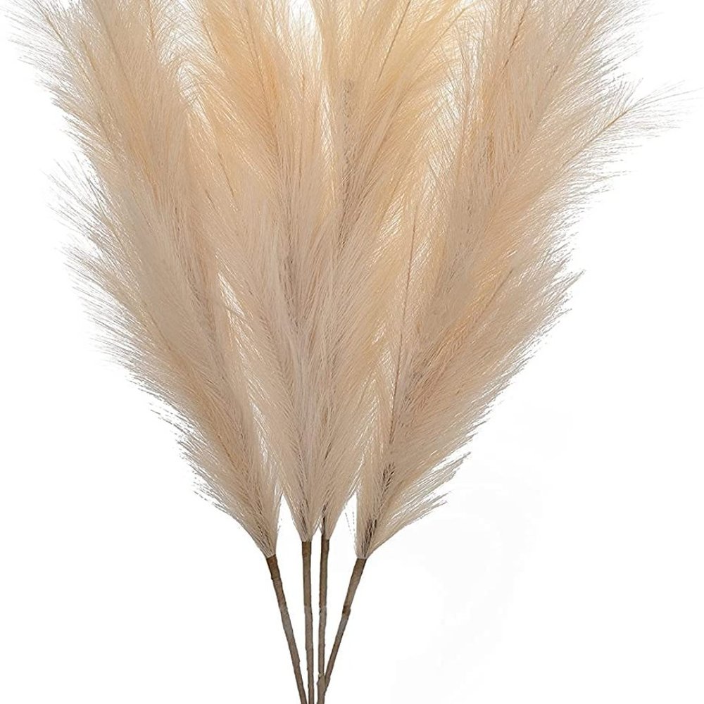 CROWNLILY Artificial Faux Dried Pampas Grass Decor - Total 4 Stems | Stems 43 in